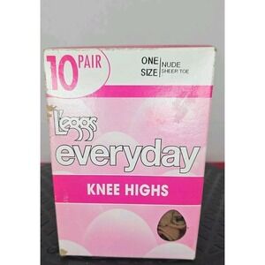 Leggs Everyday Knee Highs One Size Nude Sheer Toe 10 Pair New In Box‎